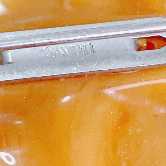 VTG Signed Avon Lucite Maple Leaf Brooch Amber Rhinestone Fall Autumn Jewelry - Picture 6 of 8